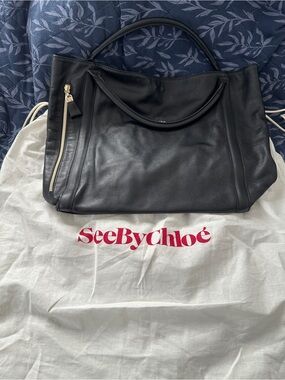See By Chloé Black Leather Shoulder Bag with Gold Zipper